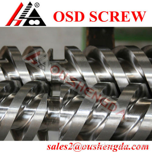 Twin screw and barrel for twin parallel screw and barrel extruder
